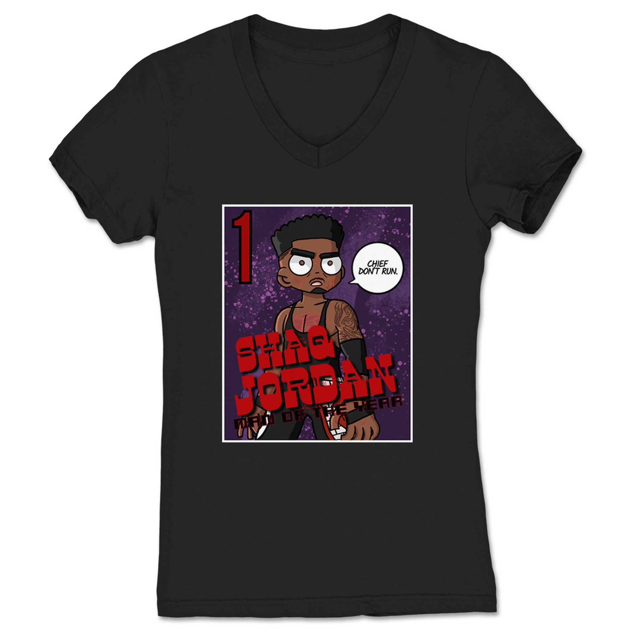 Shaq Jordan Man of the Year! Women's V-Neck Black