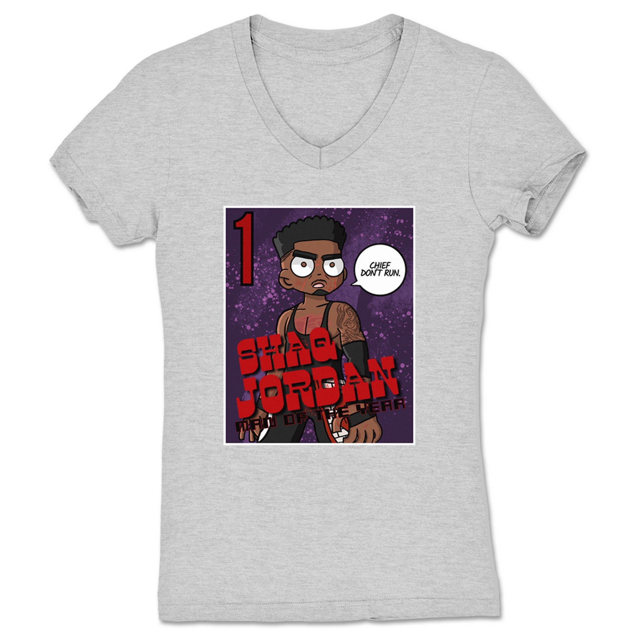 Shaq Jordan Man of the Year! Women's V-Neck Heather Grey