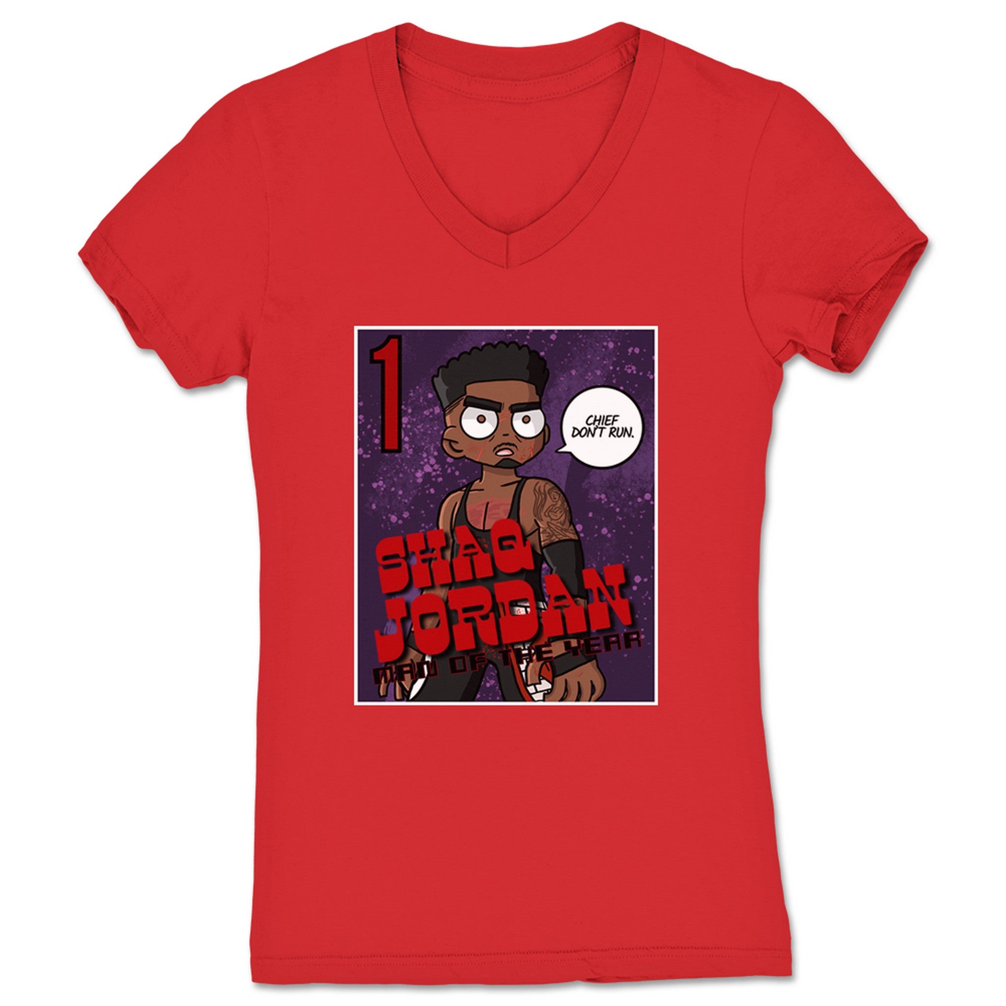 Shaq Jordan Man of the Year! Women's V-Neck Red