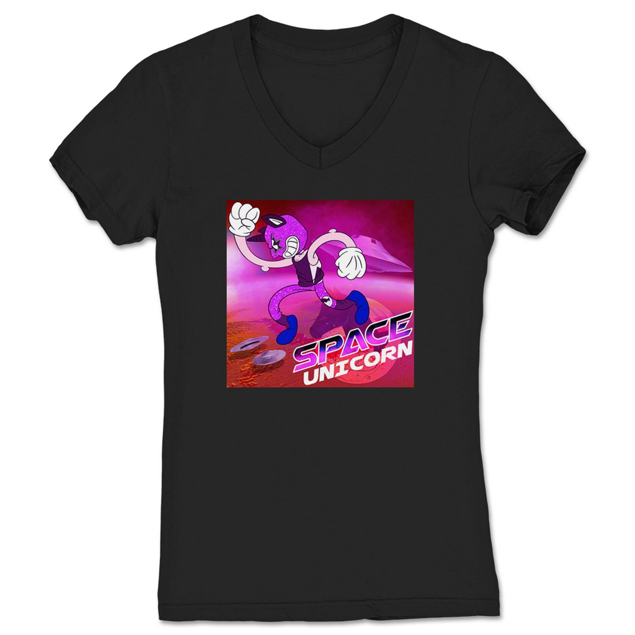 Space Unicorn Super Uni Women's V-Neck Black