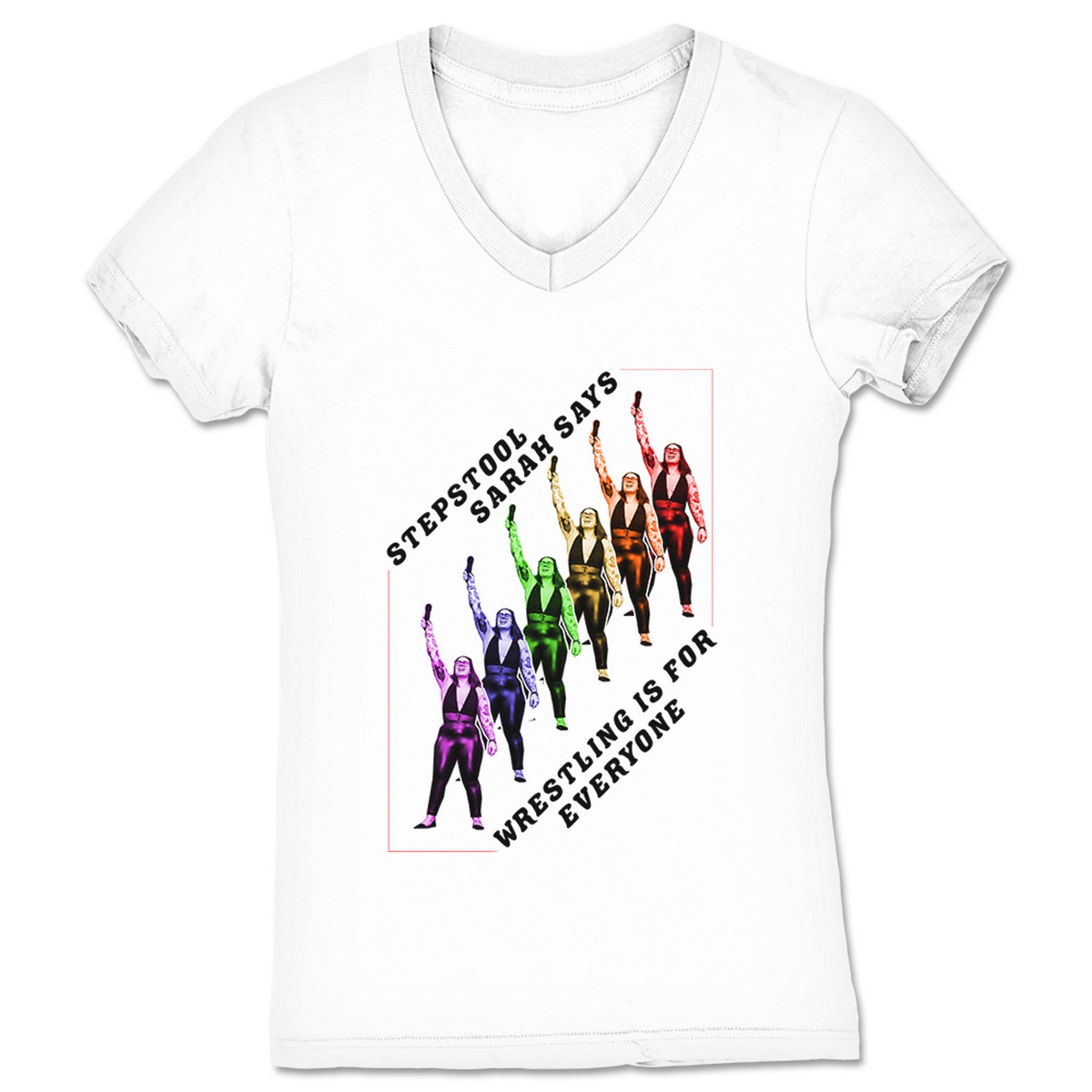 Stepstool Sarah Wrestling for Everyone Women's V-Neck White