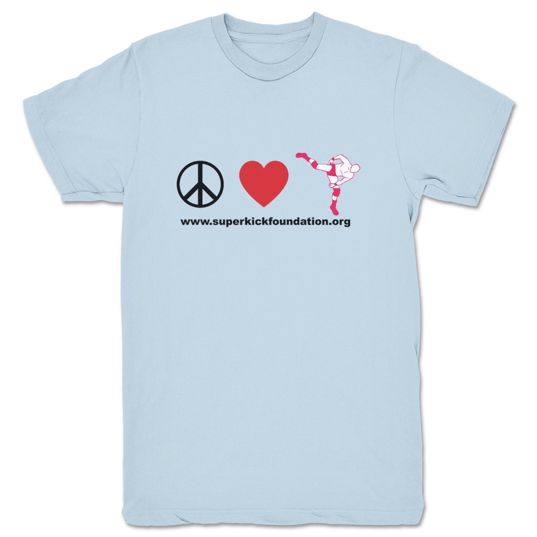 Superkick Foundation Peace, Love, & Superkicks Unisex Tee Light Blue