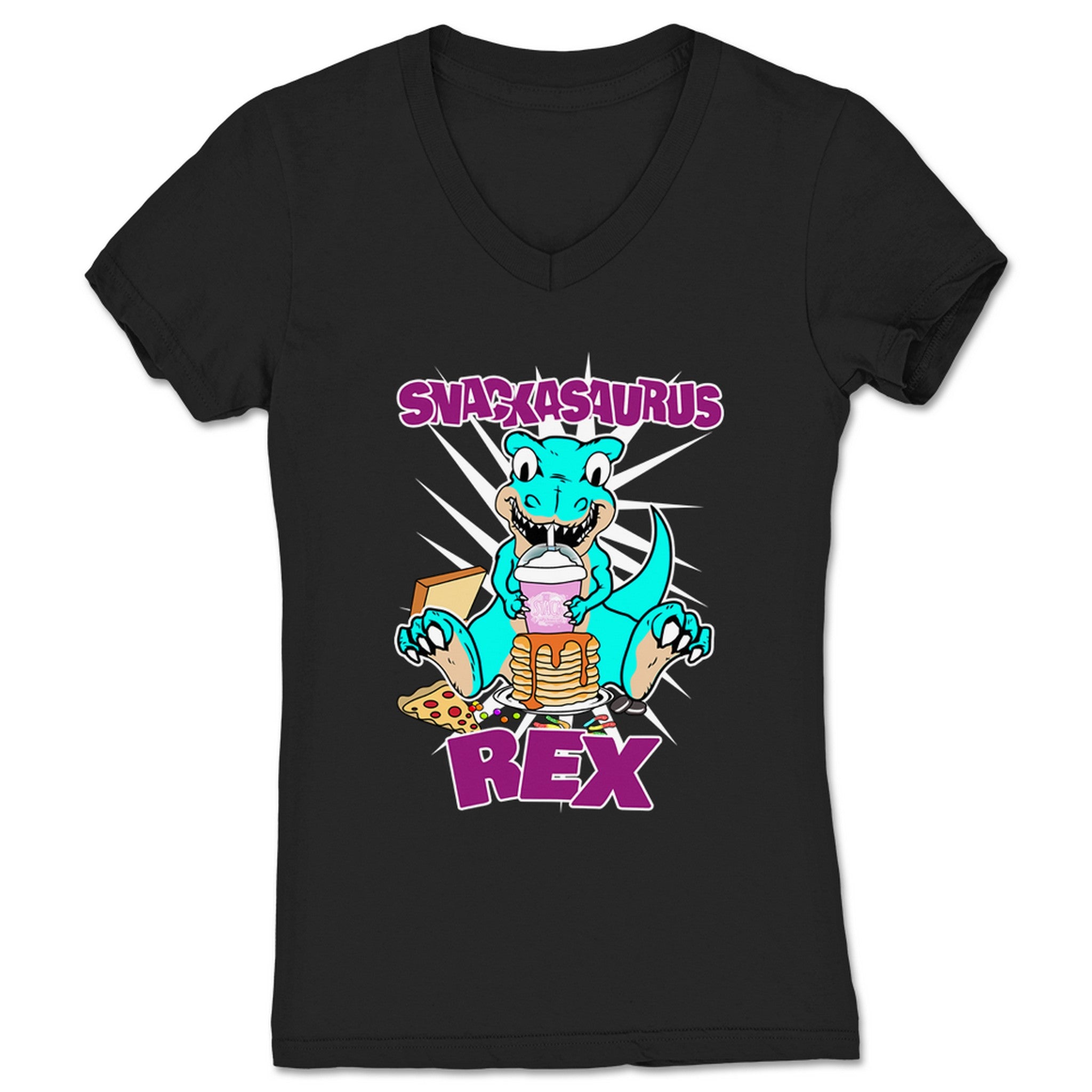 The Bald Monkeys Snackasaurus Rex Val Women's V-Neck Black