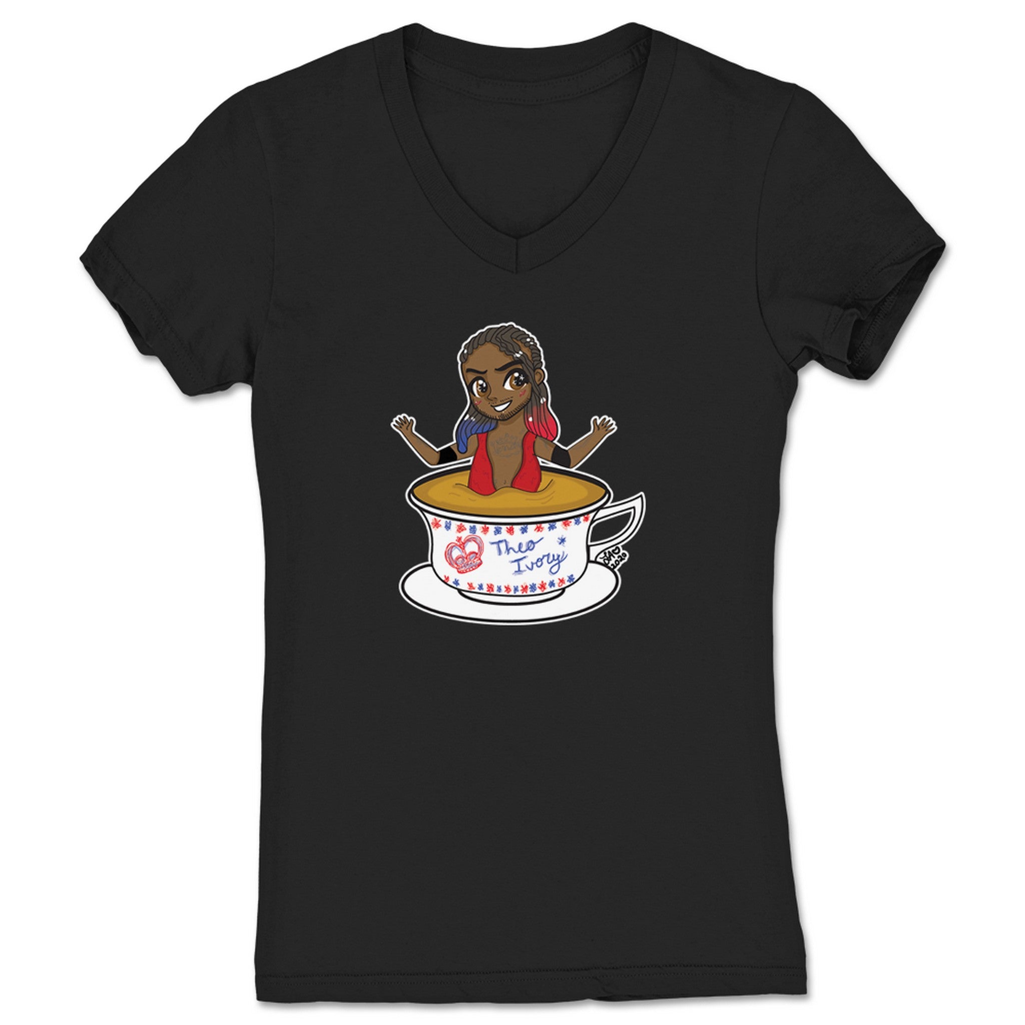 Theo Ivory Chibi Theo Women's V-Neck Black