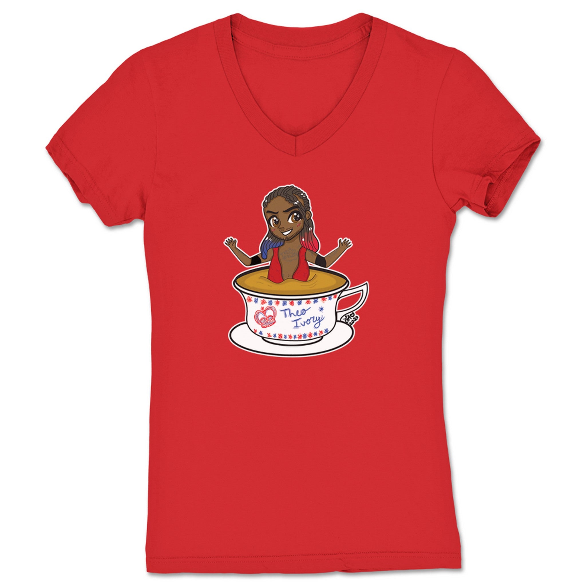 Theo Ivory Chibi Theo Women's V-Neck Red