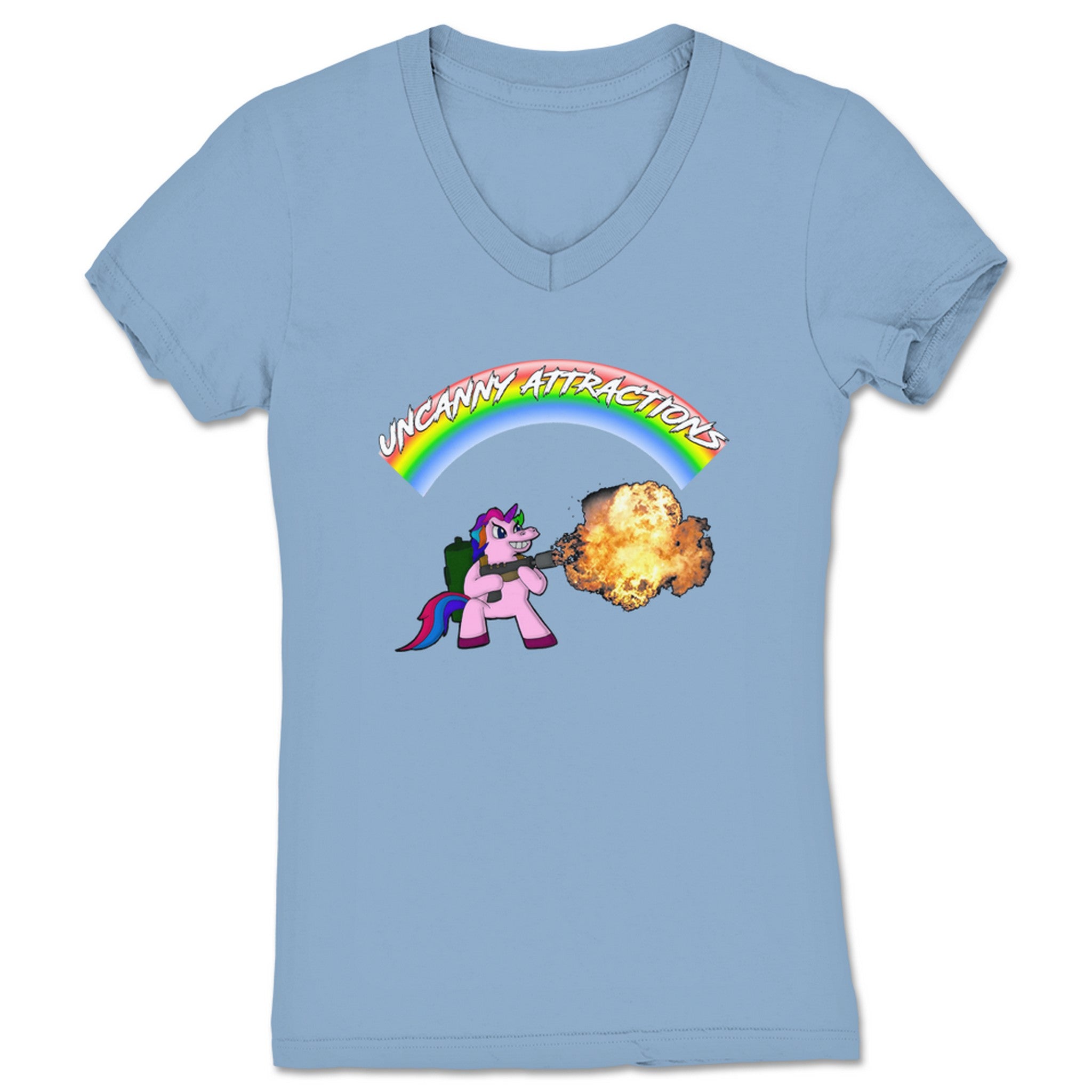 Uncanny Attractions Unicorns 4 Life Women's V-Neck Baby Blue