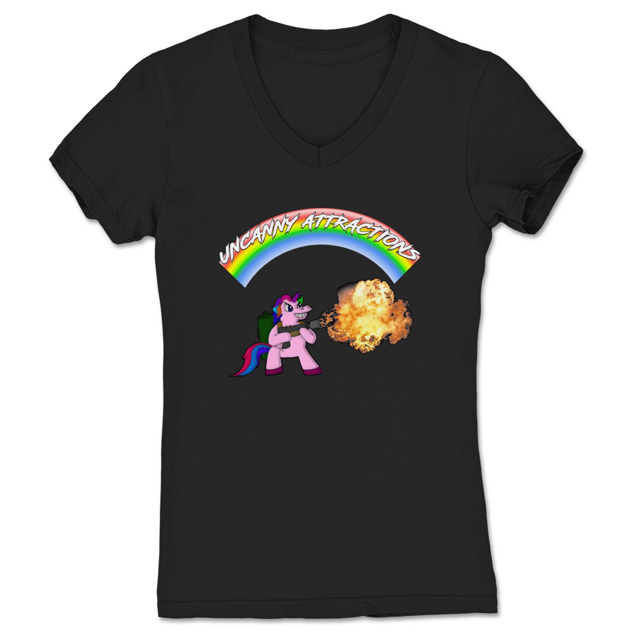 Uncanny Attractions Unicorns 4 Life Women's V-Neck Black