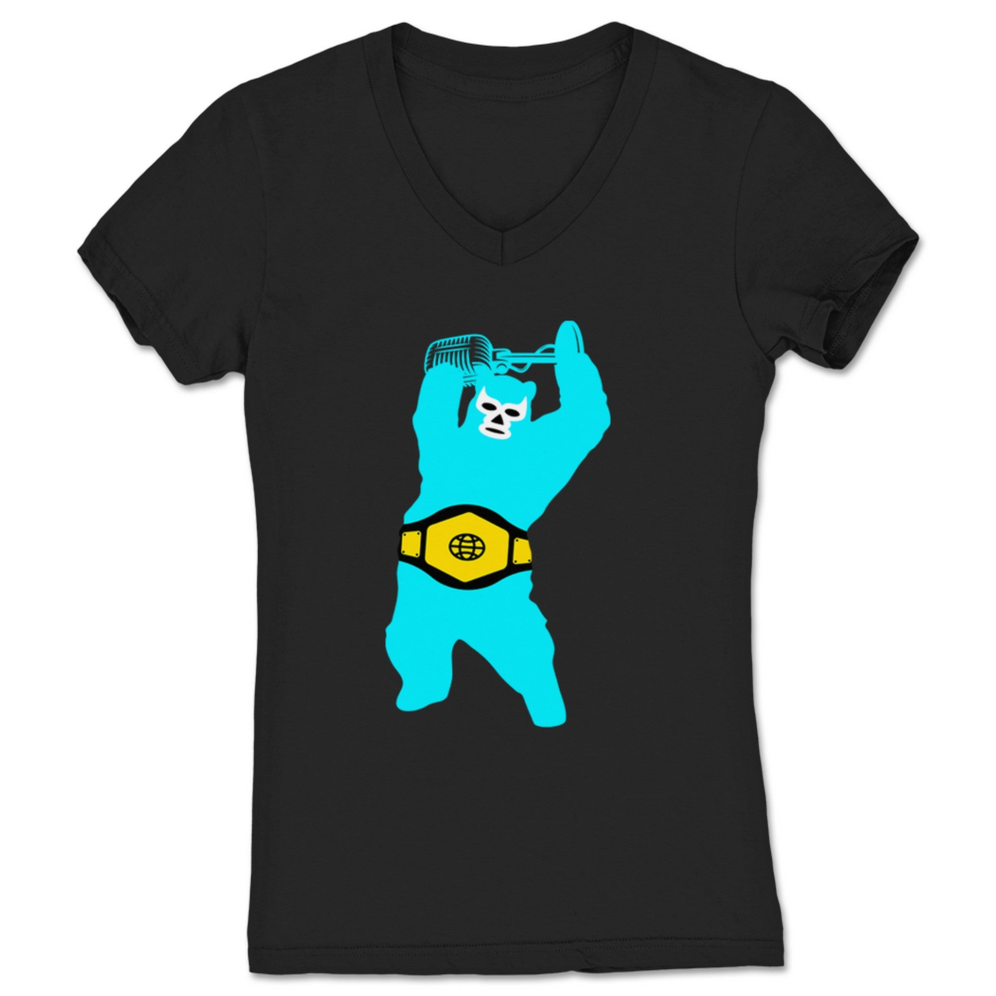 Wrestling with a Bear Lucha Bear Logo Women's V-Neck Black