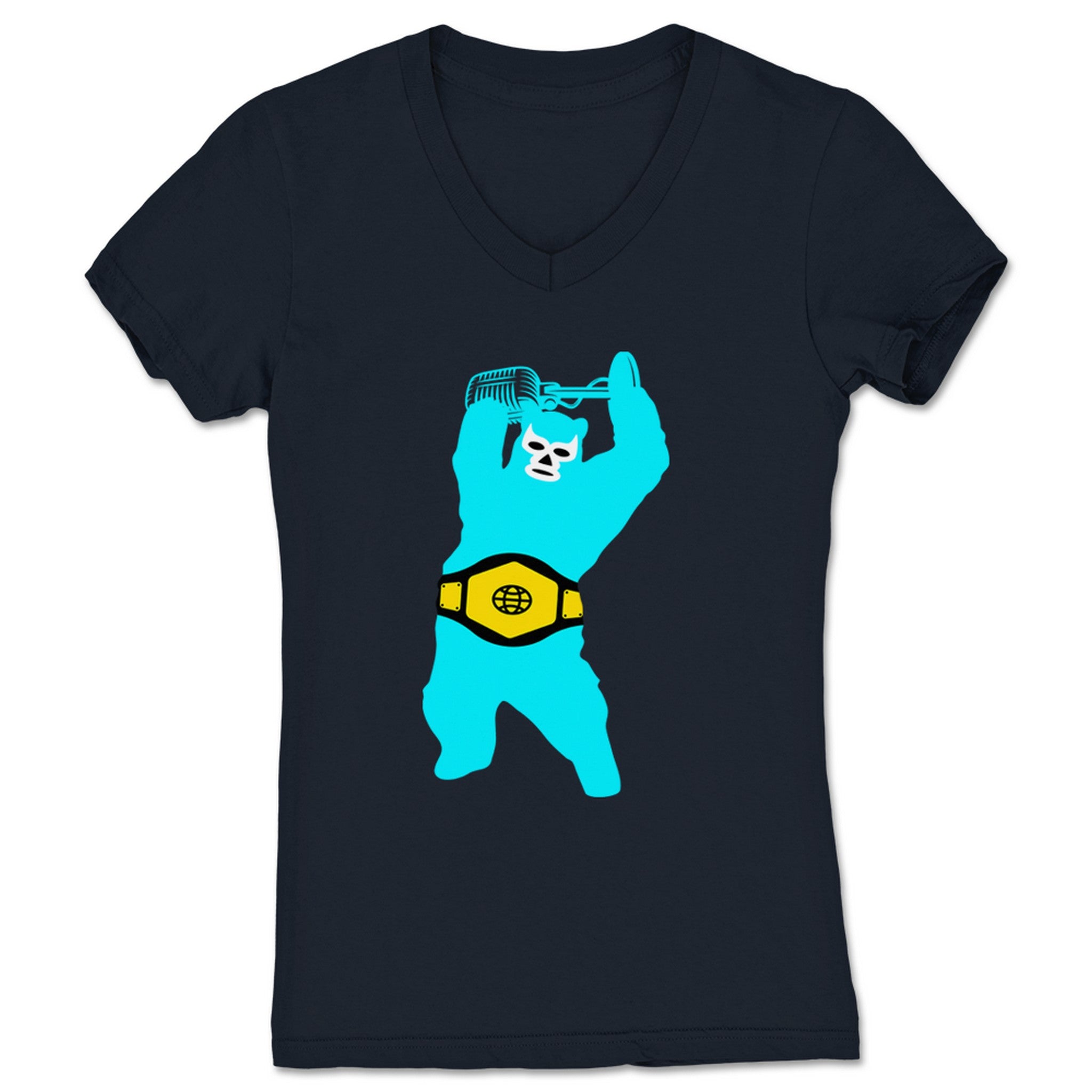 Wrestling with a Bear Lucha Bear Logo Women's V-Neck Navy