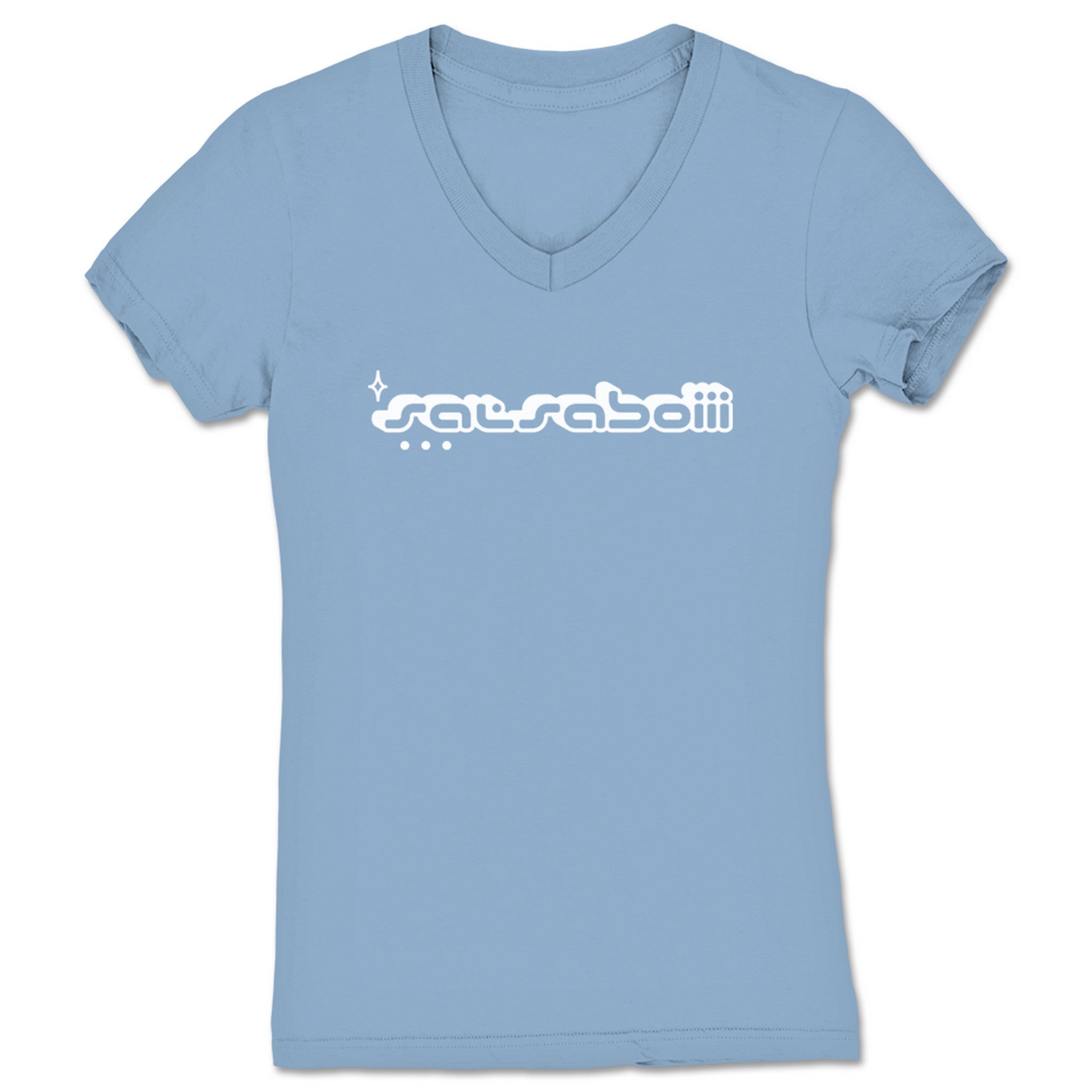 salsaboiii salsaboiii logo Women's V-Neck Baby Blue (w/ White Print)