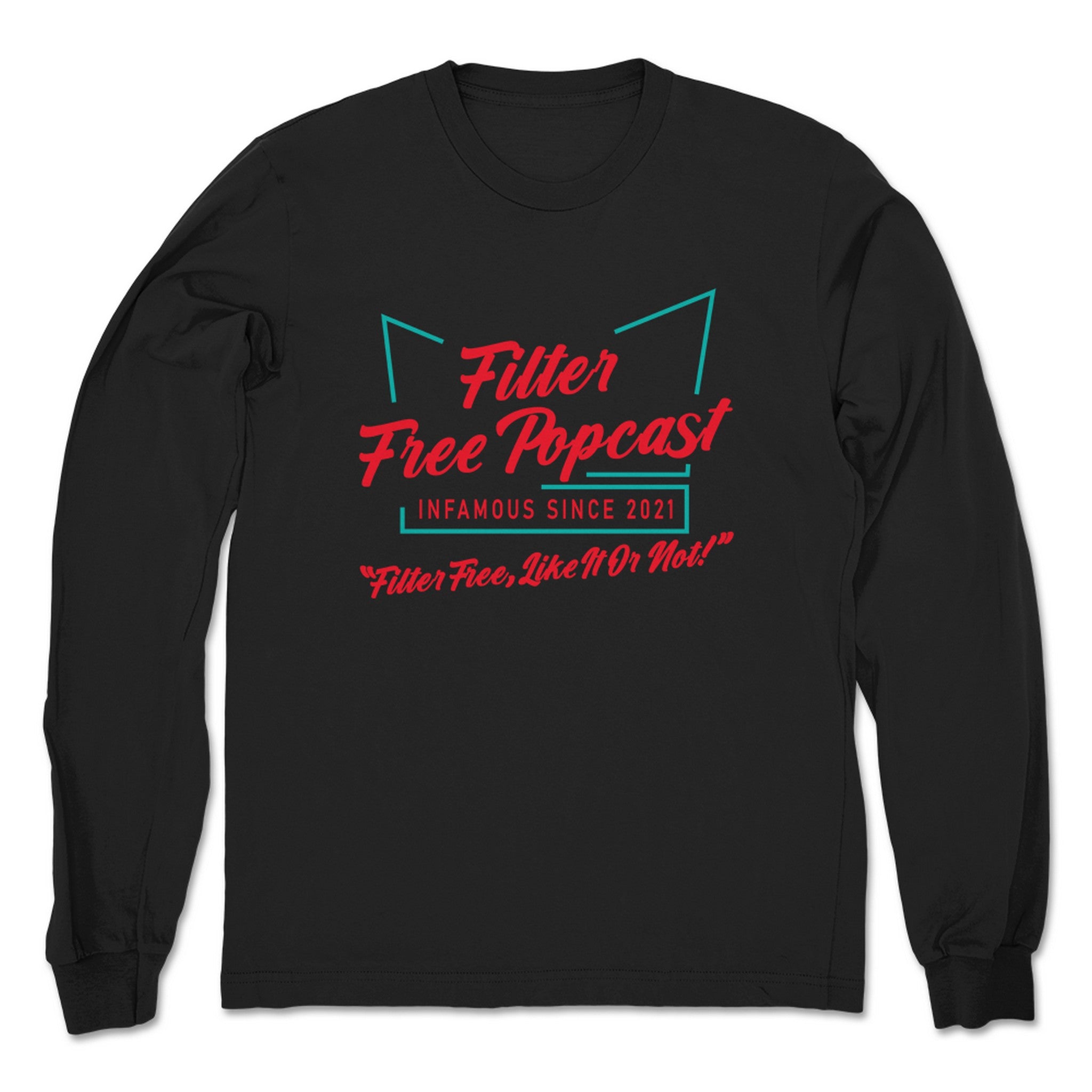 Filter Free Popcast Diner Logo Unisex Long Sleeve Black