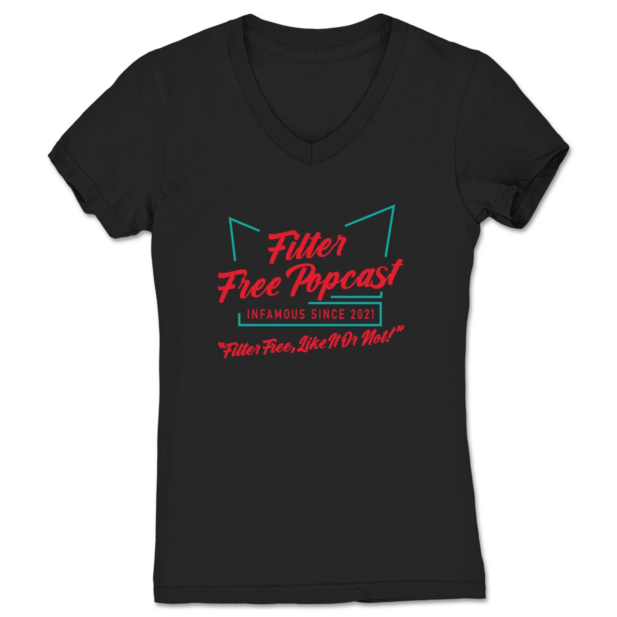 Filter Free Popcast Diner Logo Women's V-Neck Black