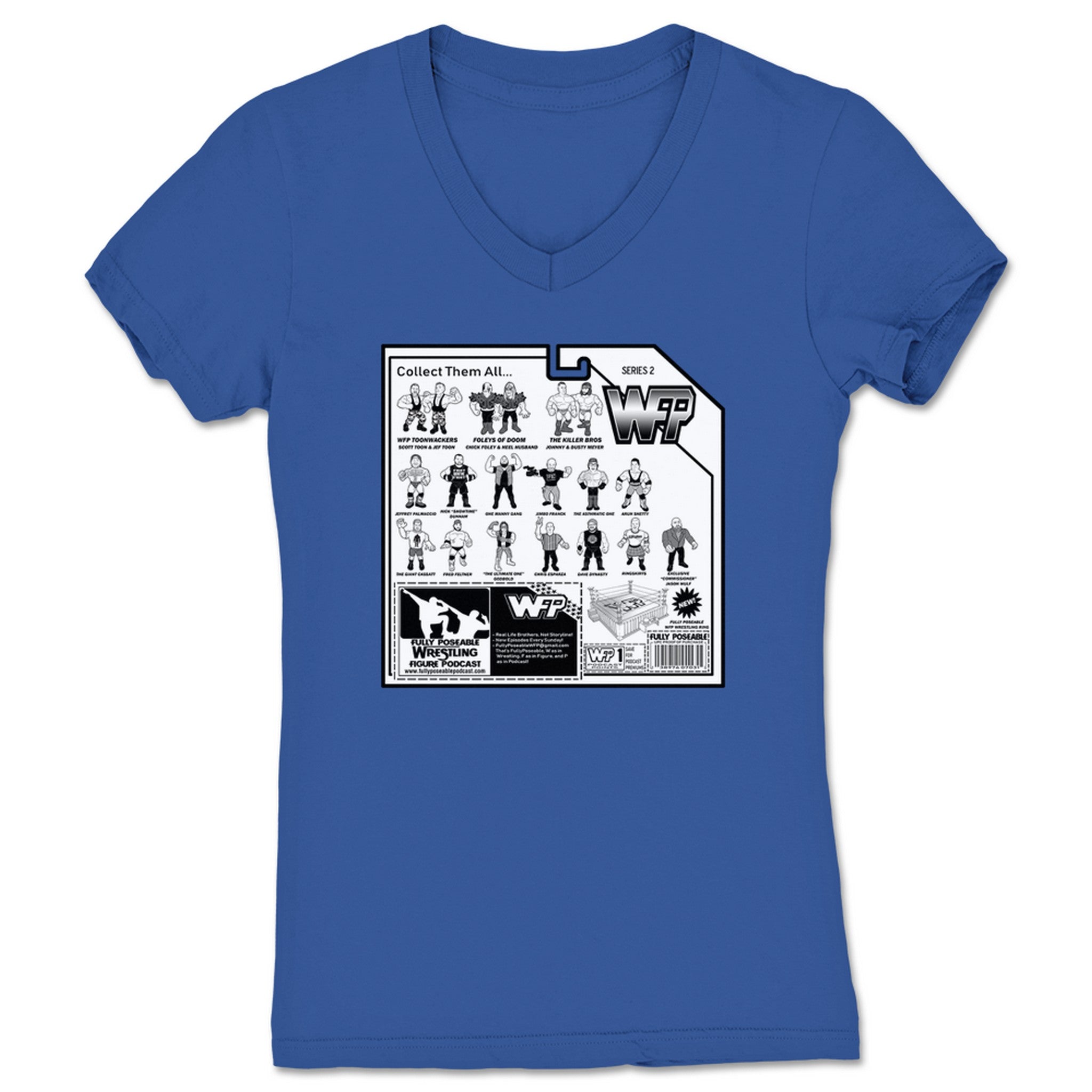 FullyPoseable Wrestling Figure Podcast Listener Card Back Series 2 Women's V-Neck Royal Blue