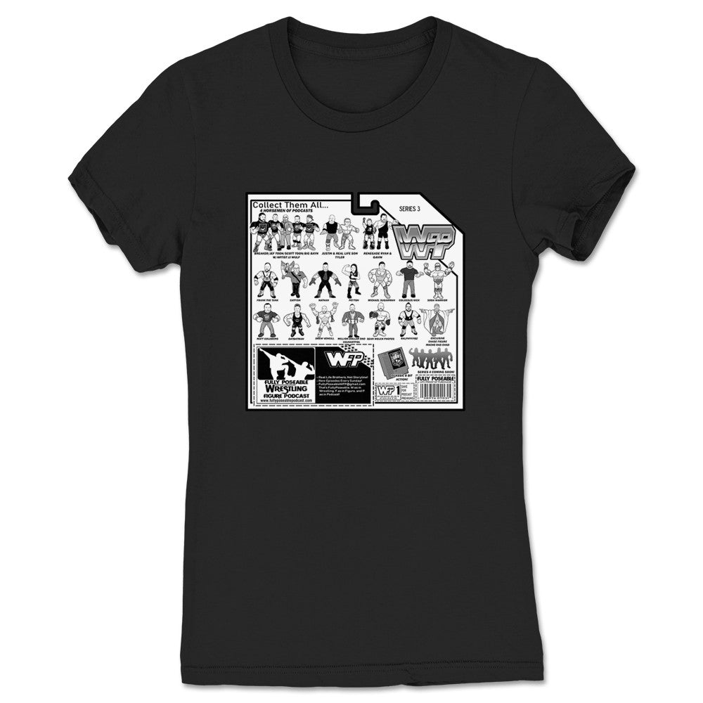 FullyPoseable Wrestling Figure Podcast Listener Card Back Series 3 Women's Tee Black