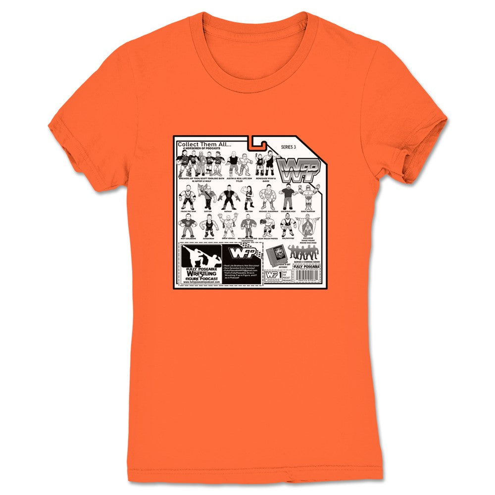 FullyPoseable Wrestling Figure Podcast Listener Card Back Series 3 Women's Tee Orange