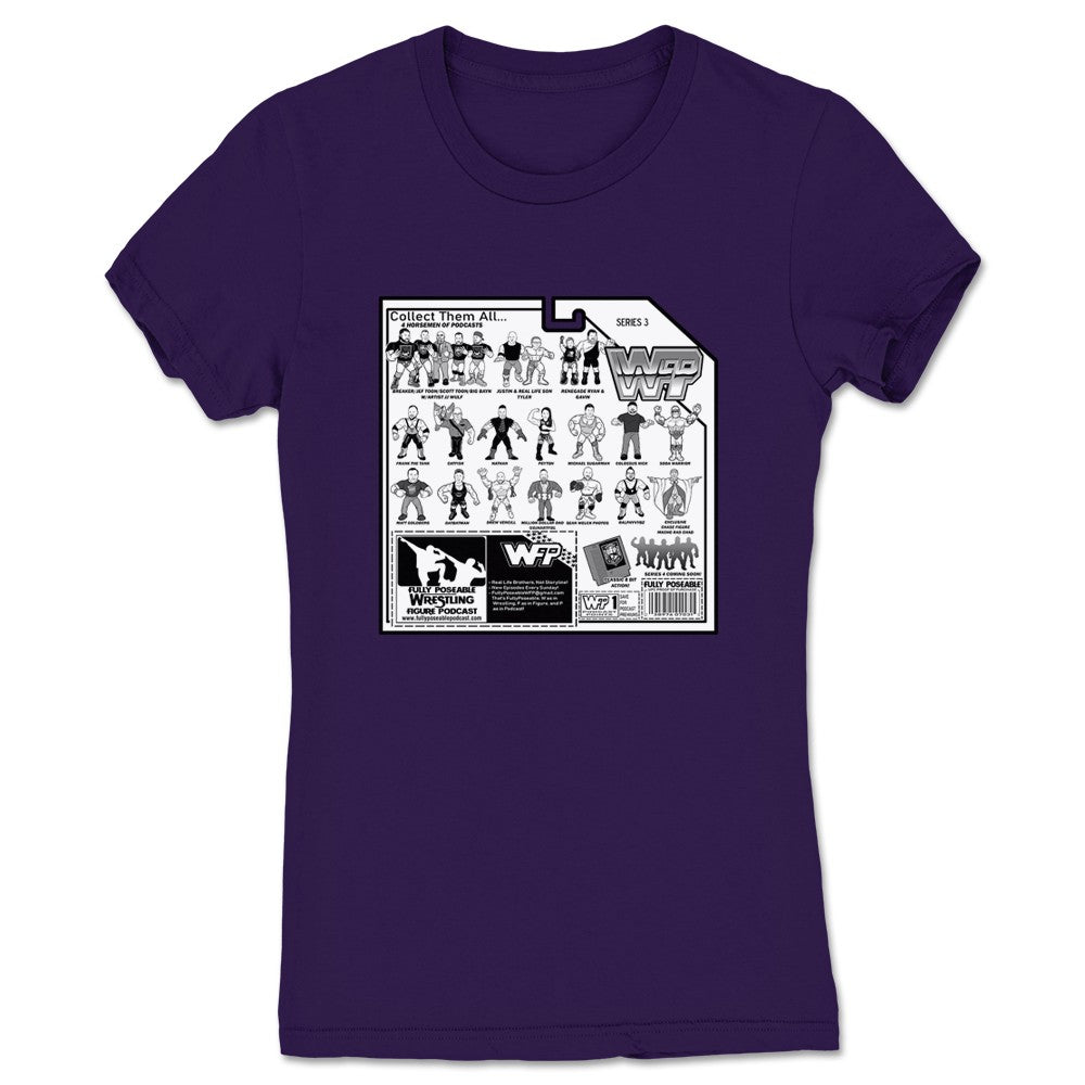 FullyPoseable Wrestling Figure Podcast Listener Card Back Series 3 Women's Tee Purple