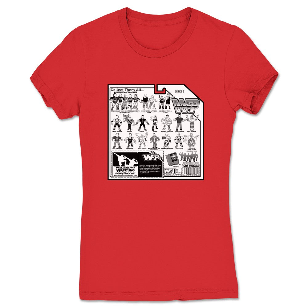 FullyPoseable Wrestling Figure Podcast Listener Card Back Series 3 Women's Tee Red