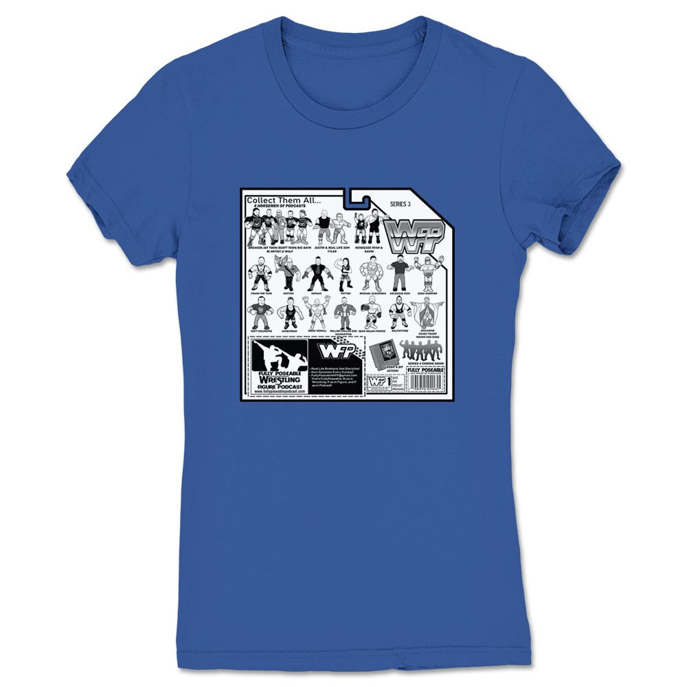 FullyPoseable Wrestling Figure Podcast Listener Card Back Series 3 Women's Tee Royal Blue
