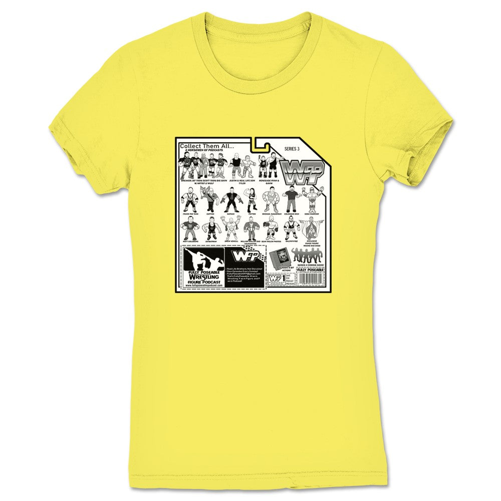 FullyPoseable Wrestling Figure Podcast Listener Card Back Series 3 Women's Tee Yellow