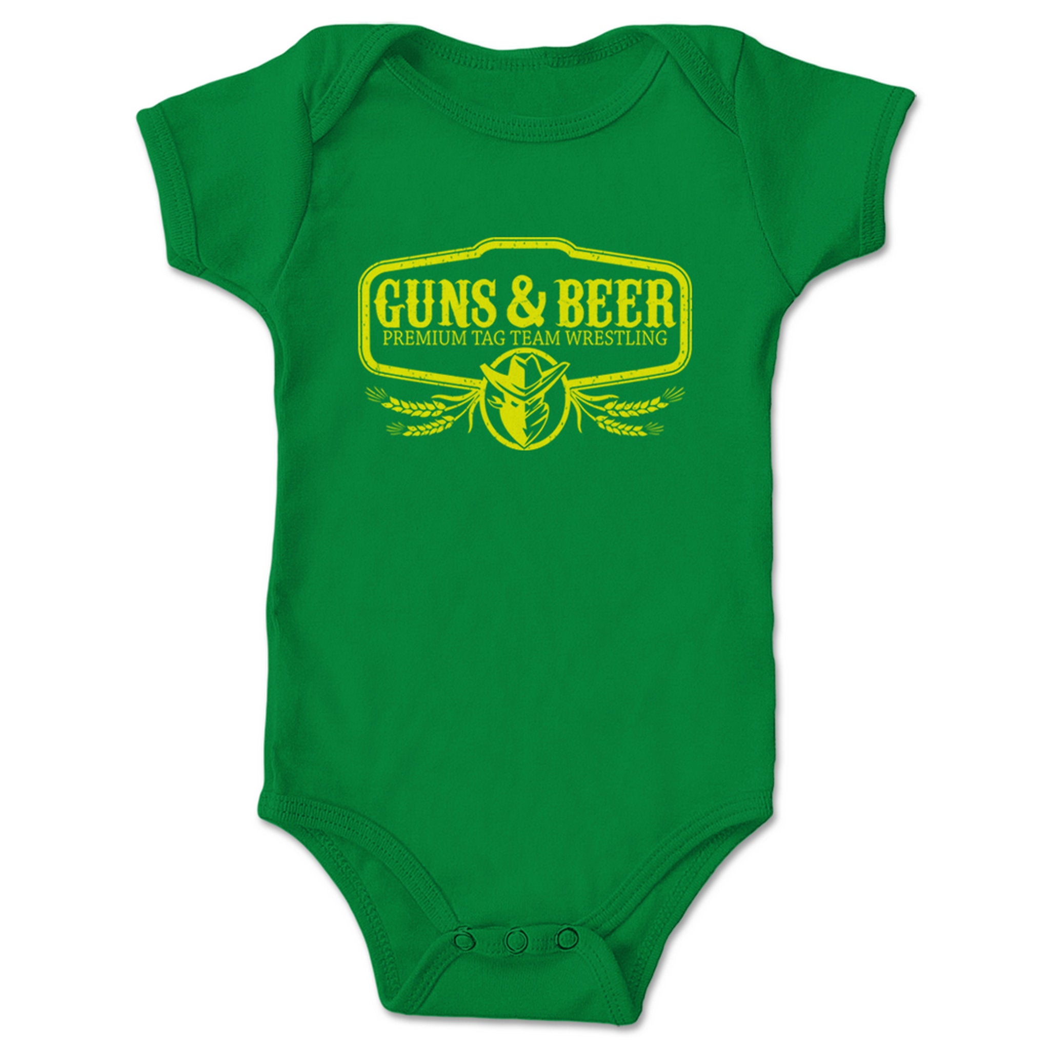 Guns & Beer Premium Tag Team Wrestling Infant Onesie Kelly Green
