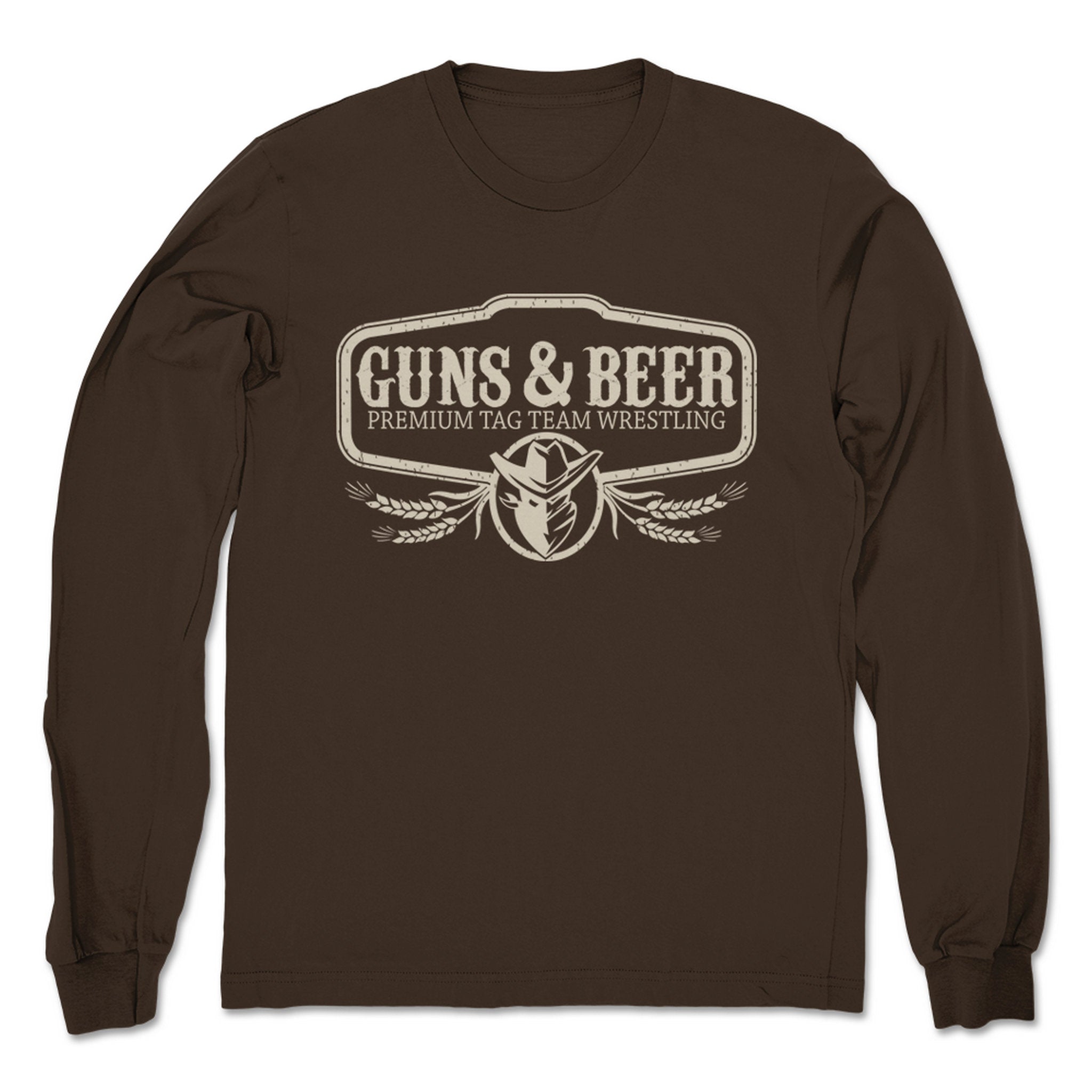 Guns & Beer Premium Tag Team Wrestling Unisex Long Sleeve Brown