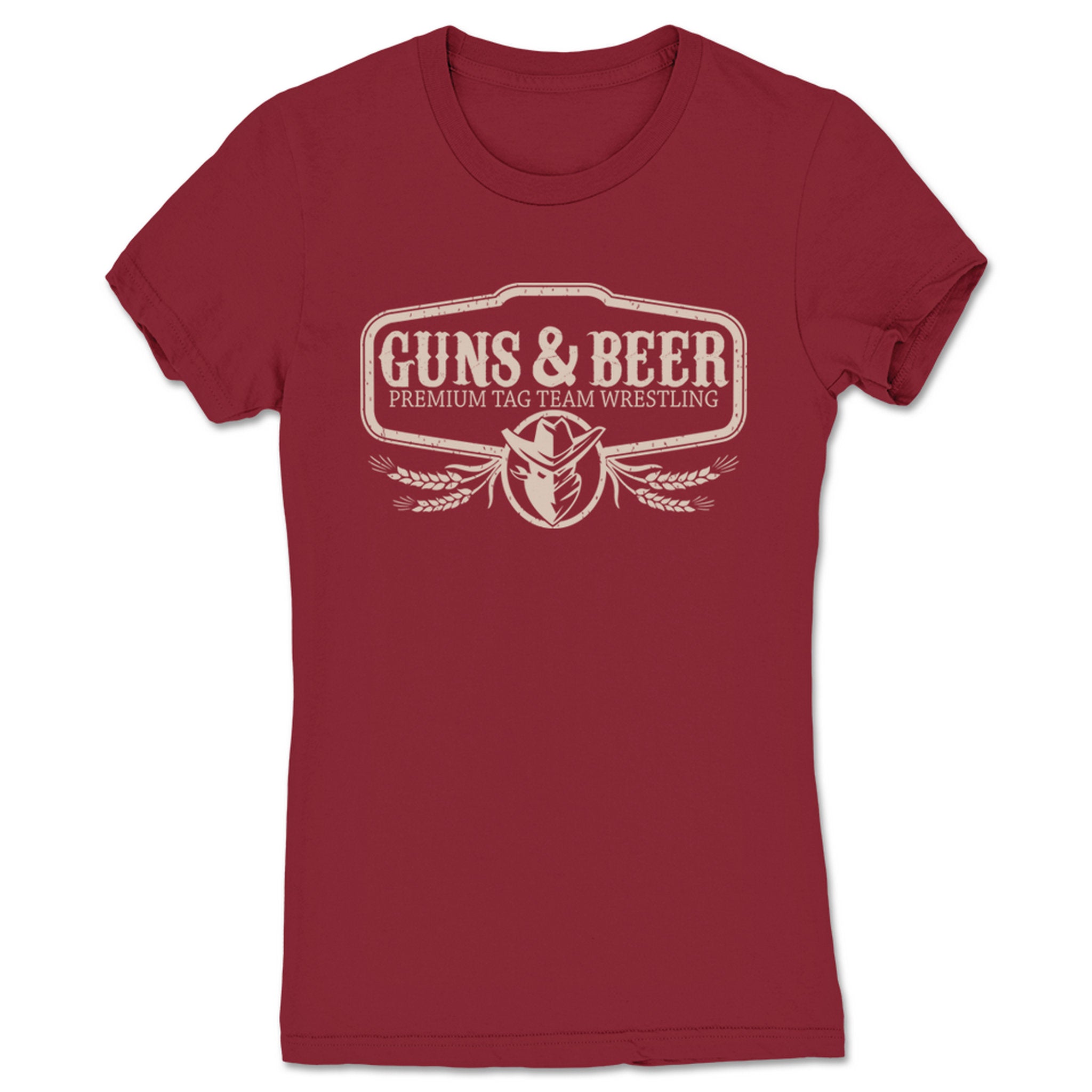 Guns & Beer Premium Tag Team Wrestling Women's Tee Cardinal