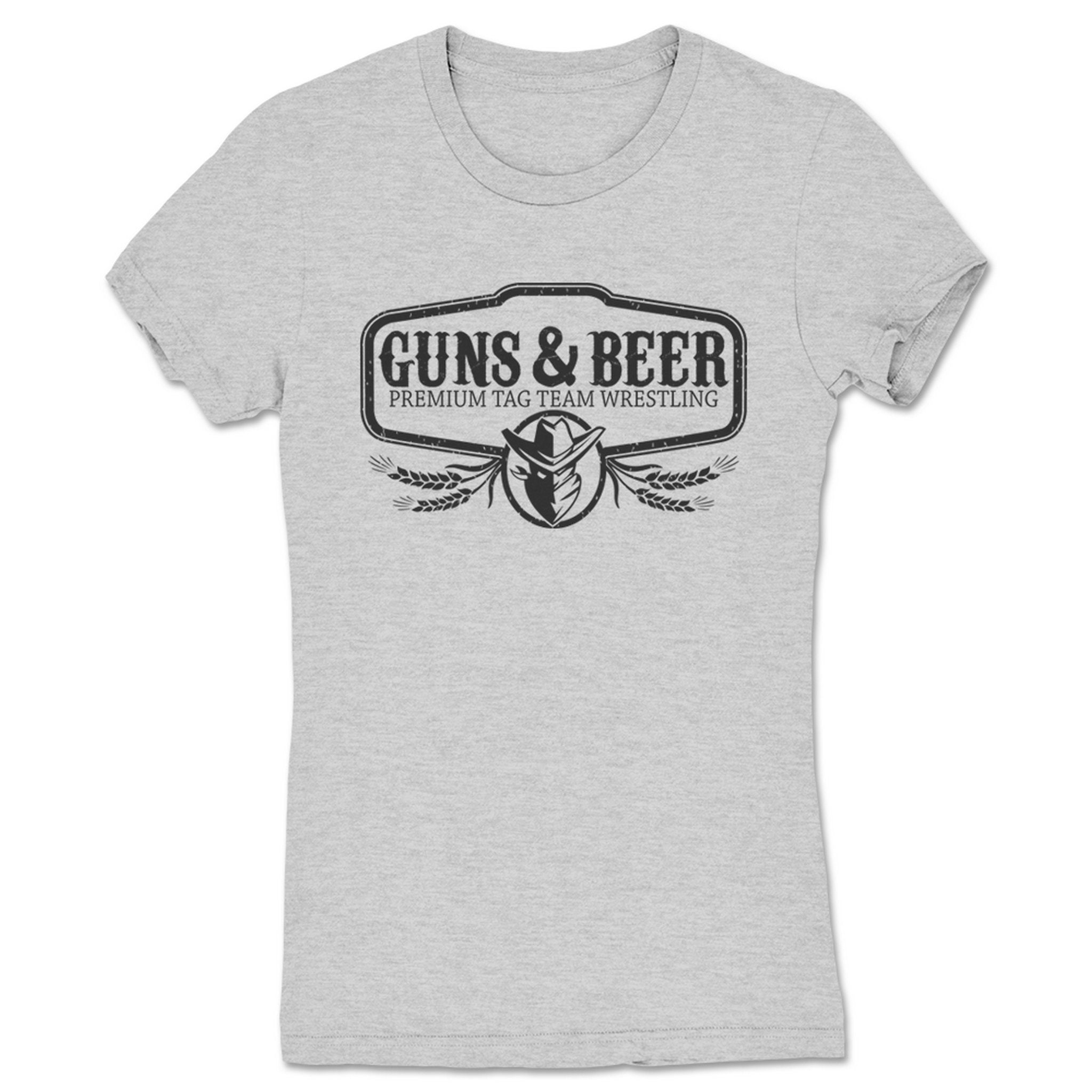 Guns & Beer Premium Tag Team Wrestling Women's Tee Heather Grey