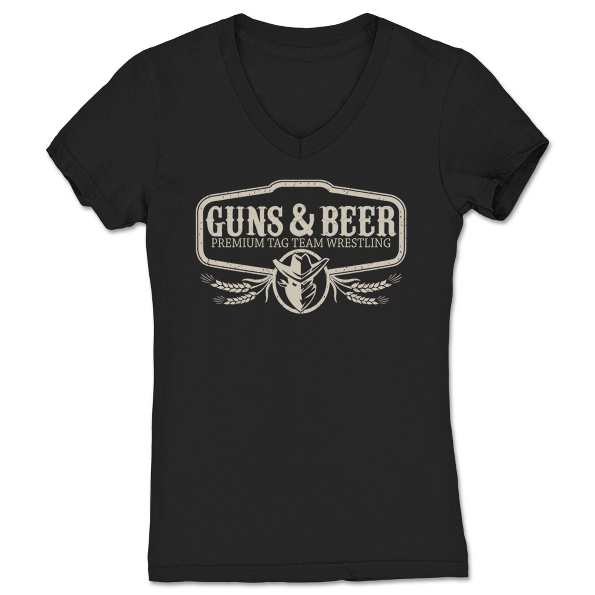 Guns & Beer Premium Tag Team Wrestling Women's V-Neck Black