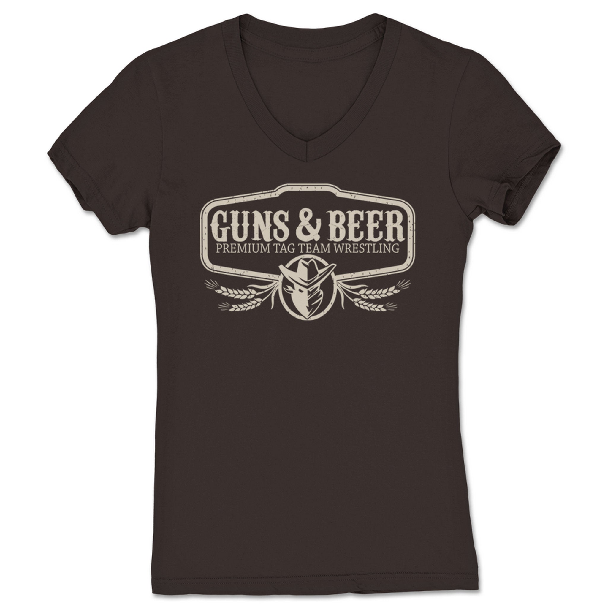 Guns & Beer Premium Tag Team Wrestling Women's V-Neck Brown