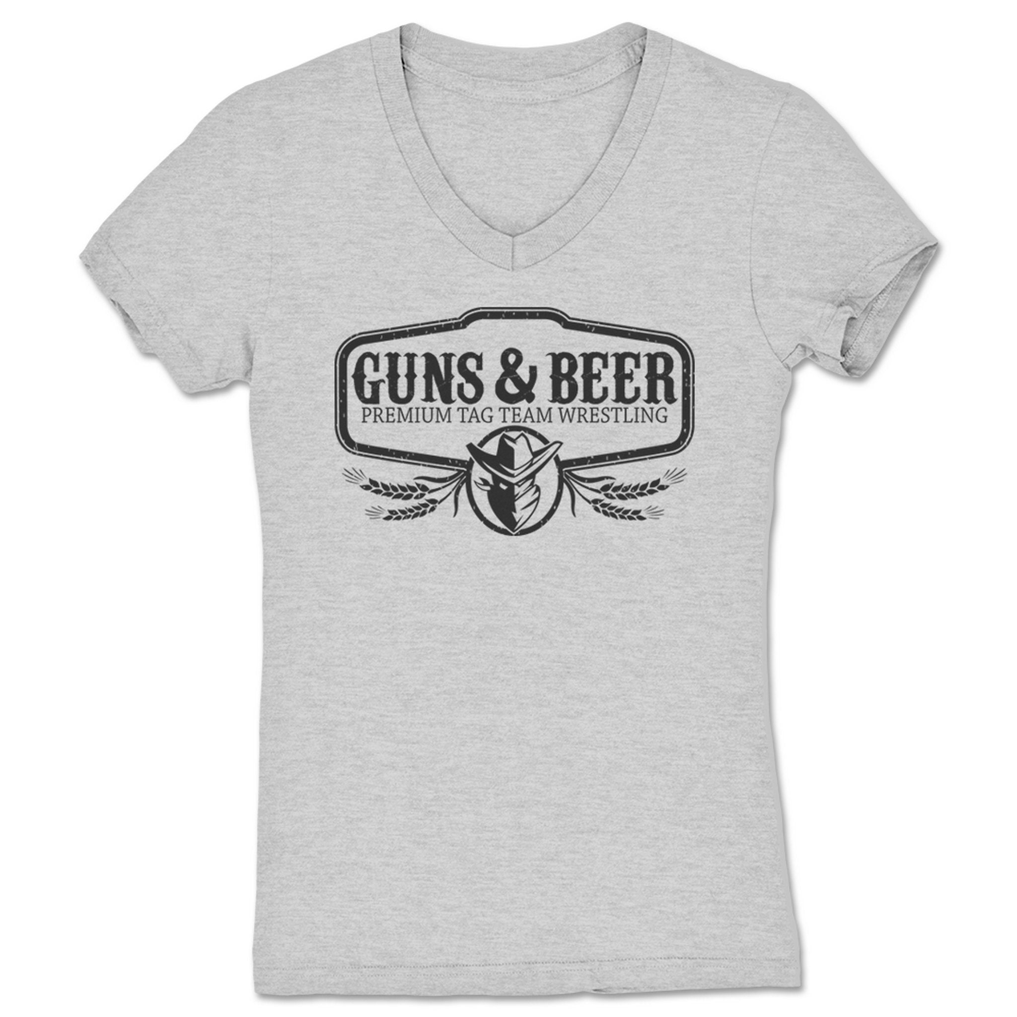 Guns & Beer Premium Tag Team Wrestling Women's V-Neck Heather Grey