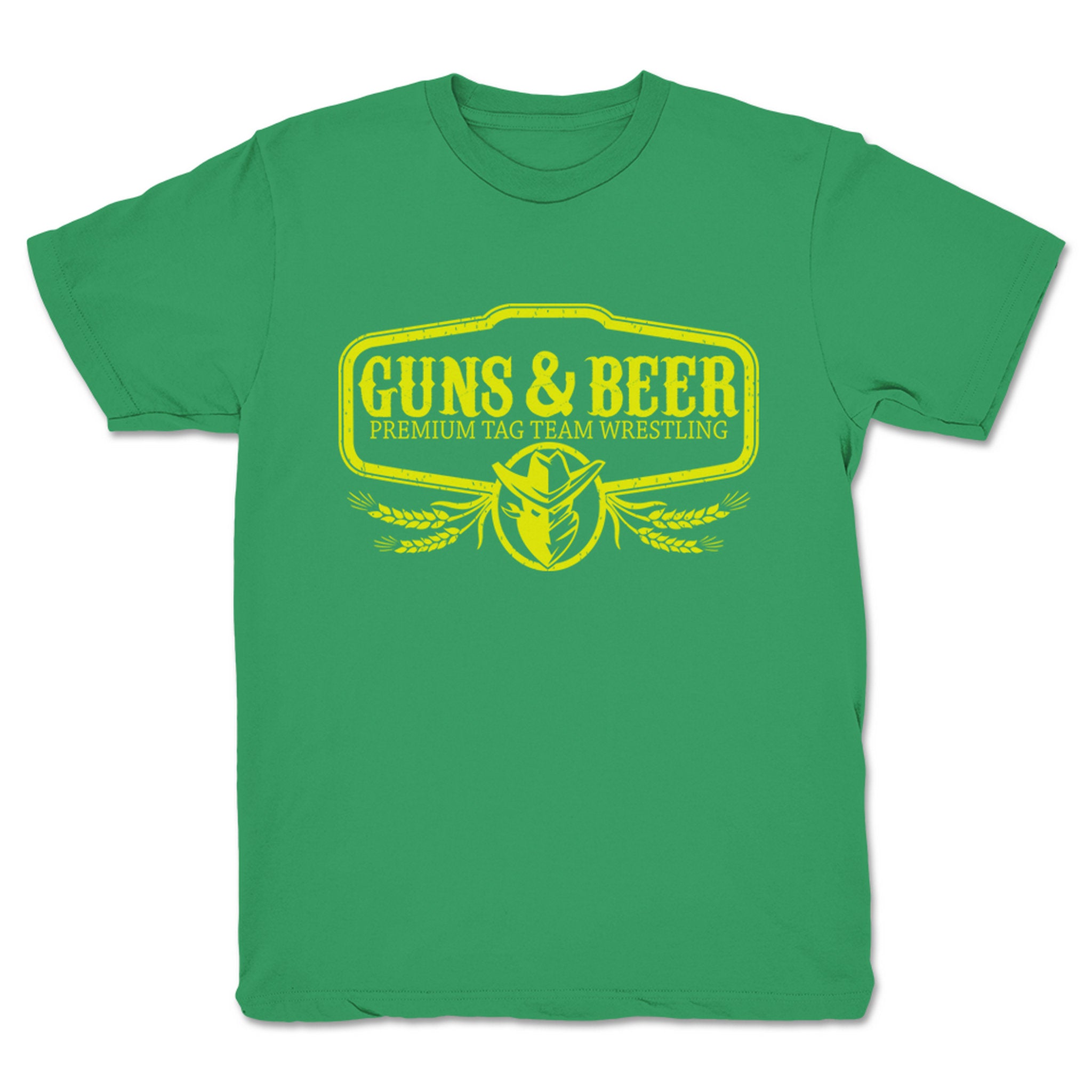 Guns & Beer Premium Tag Team Wrestling Youth Tee Kelly Green